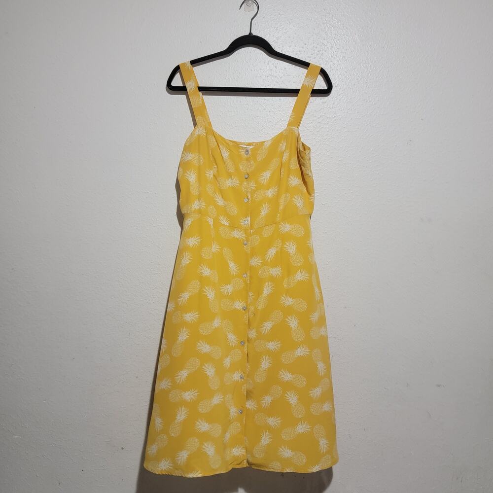 Amour Vert Yellow Adelia Gold Pineapple Short Casual Dress Women Large Silk